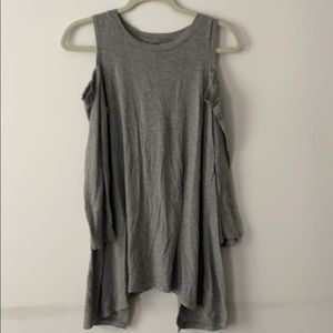 Aerie Grey Cold Shoulder Open Back Long Sleeve Top